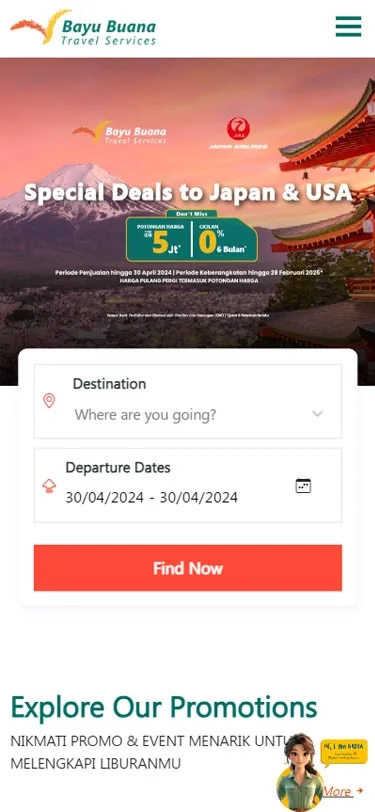 Layar 1 dari 4 — Bayu Buana Tour and Travel Website